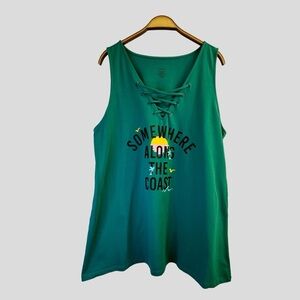 Torrid Women's Tank Top Green V Neck Lace Sleeveless Casual Summer Size 4X